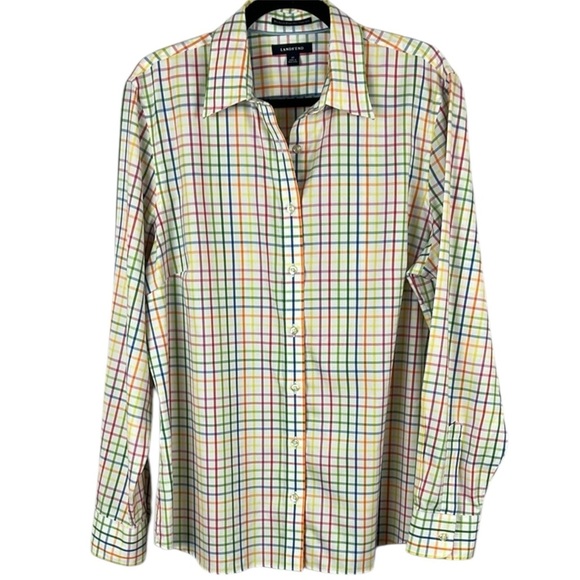 Lands' End Plaid Multicoloured Casual Button Down Blouse 16T - Picture 1 of 10